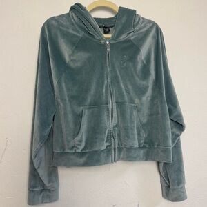 Victorias Secret Velour Cropped Zip Up Hooded Sweater
